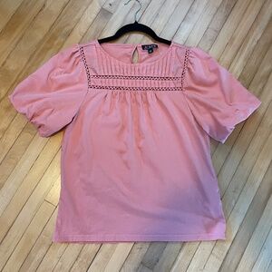 J. CREW Puff Balloon Sleeve Cotton Knit Blouse Top Pintuck Ladder Lace Coquette